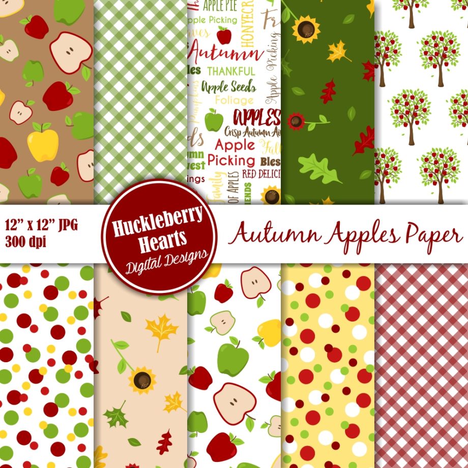 Assorted Apple Themed Digital Seamless Patterns