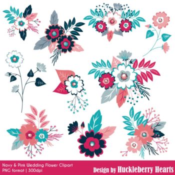 Navy and Pink Wedding Flowers Clipart