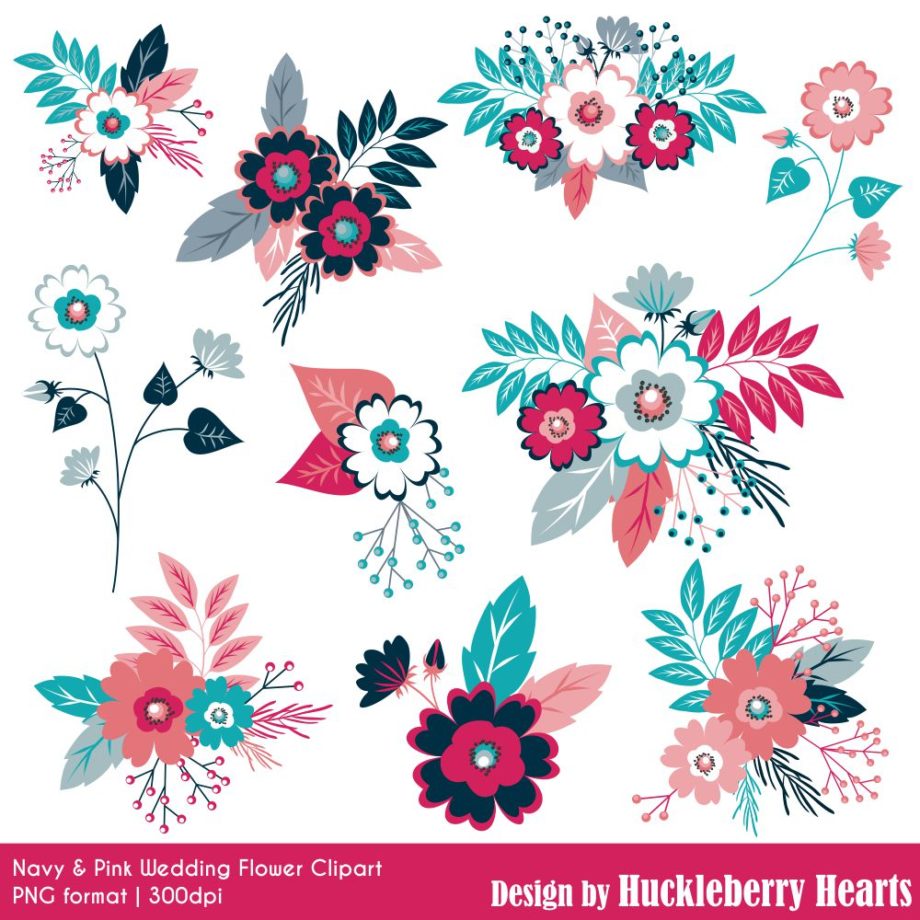 Navy and Pink Wedding Flowers Clipart