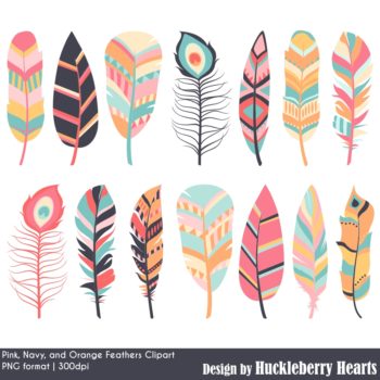 Navy, Pink and Orange Feather Clipart Set