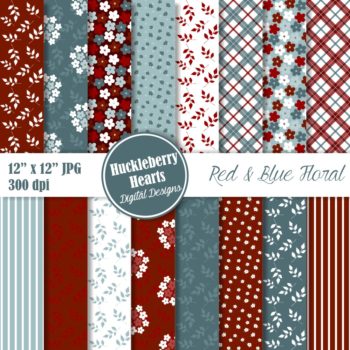 Red and Blue Floral Paper