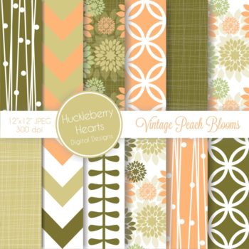 Vintage Peach Blooms Digital Paper