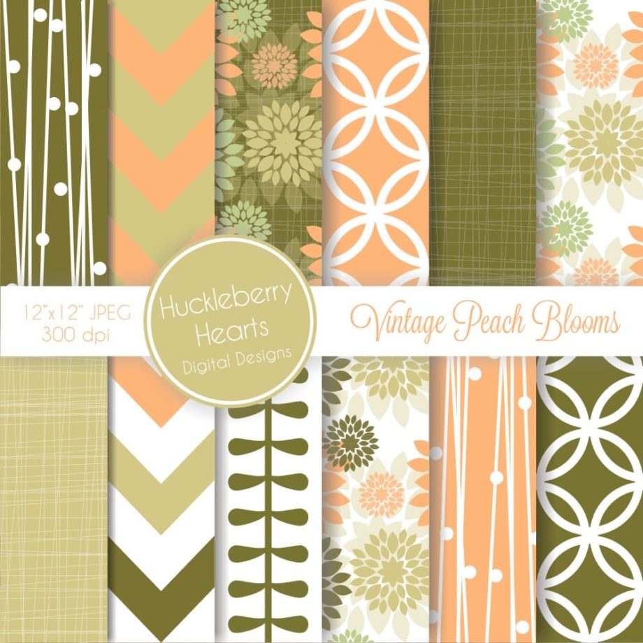 Vintage Peach Blooms Digital Paper