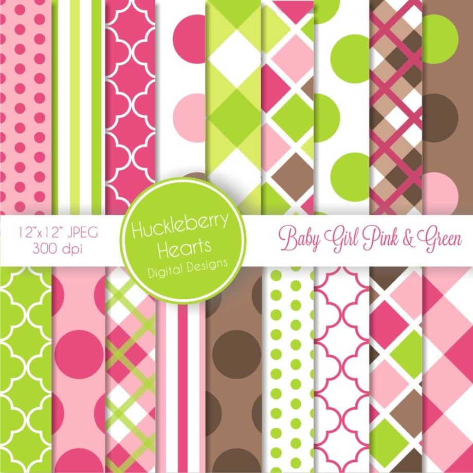 Baby Girl Pink and Green Digital Paper