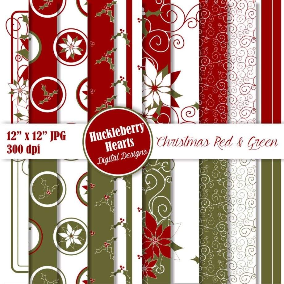 Red and Green Christmas Digital Paper