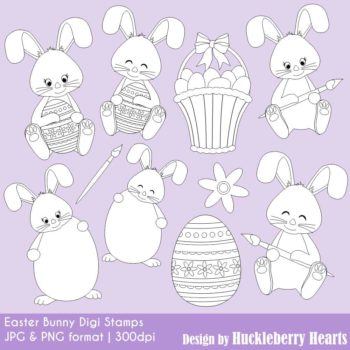 Easter Bunny Digital Stamps Clipart