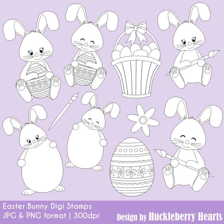Easter Bunny Digital Stamps Clipart