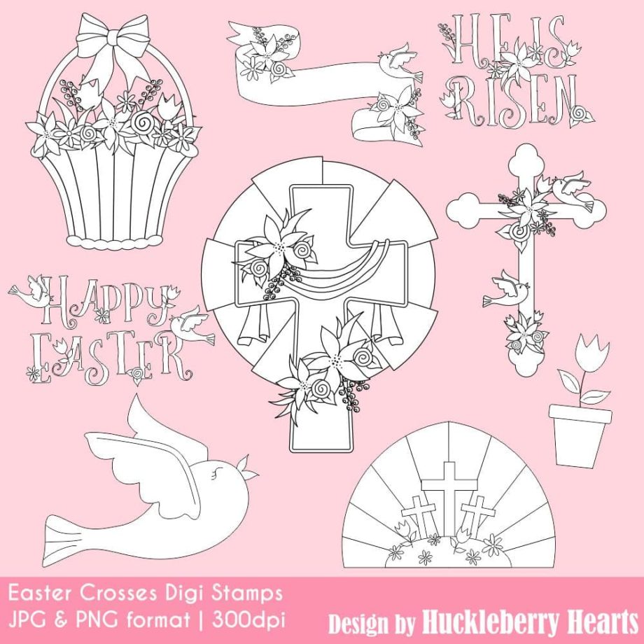 Easter Crosses Digital Stamps Clipart