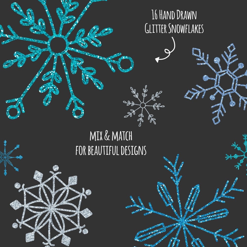 Glitter Snowflakes Clipart - Huckleberry Hearts