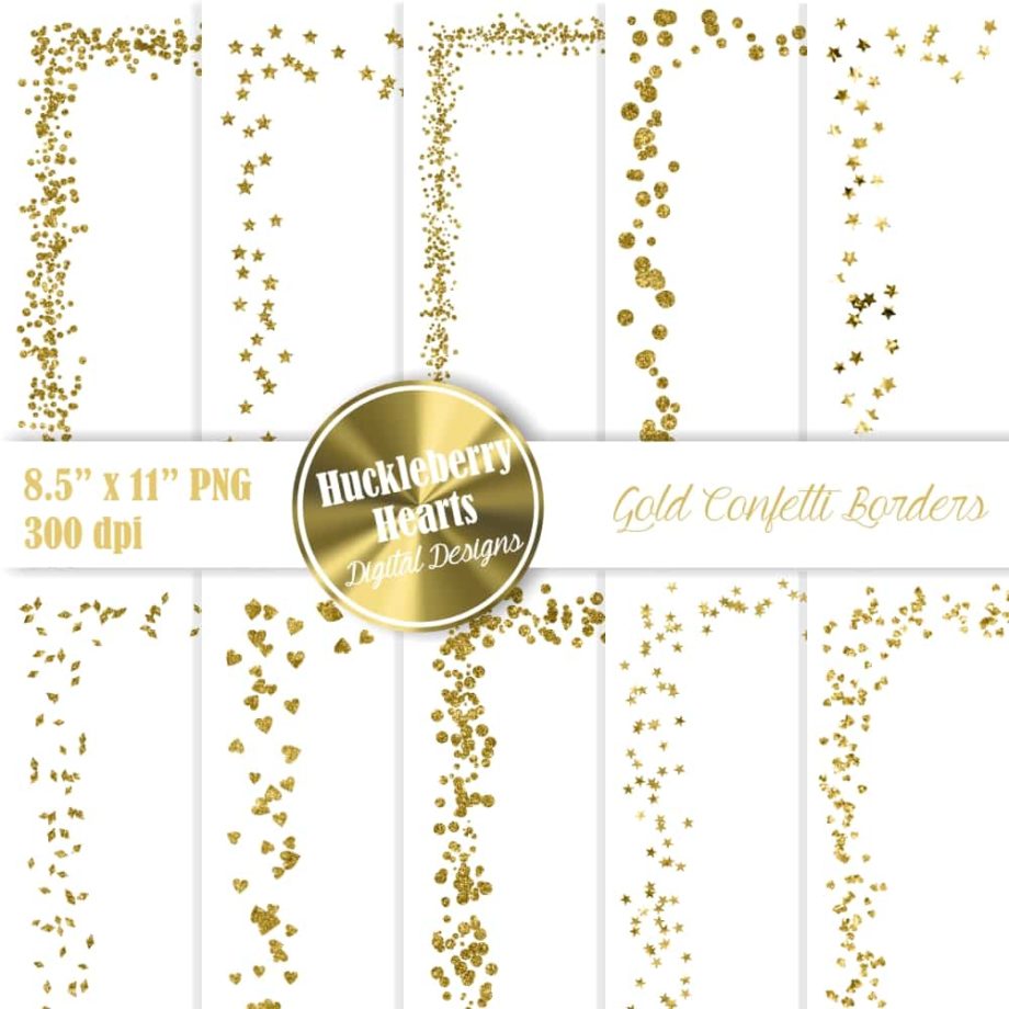 Gold Confetti Borders 8.5 X 11 Clipart