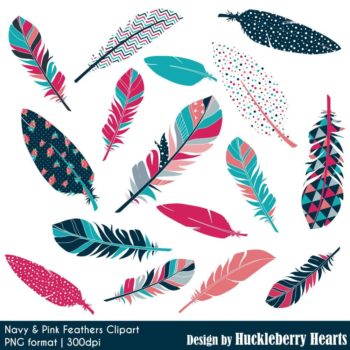 Navy And Pink Feather Clipart