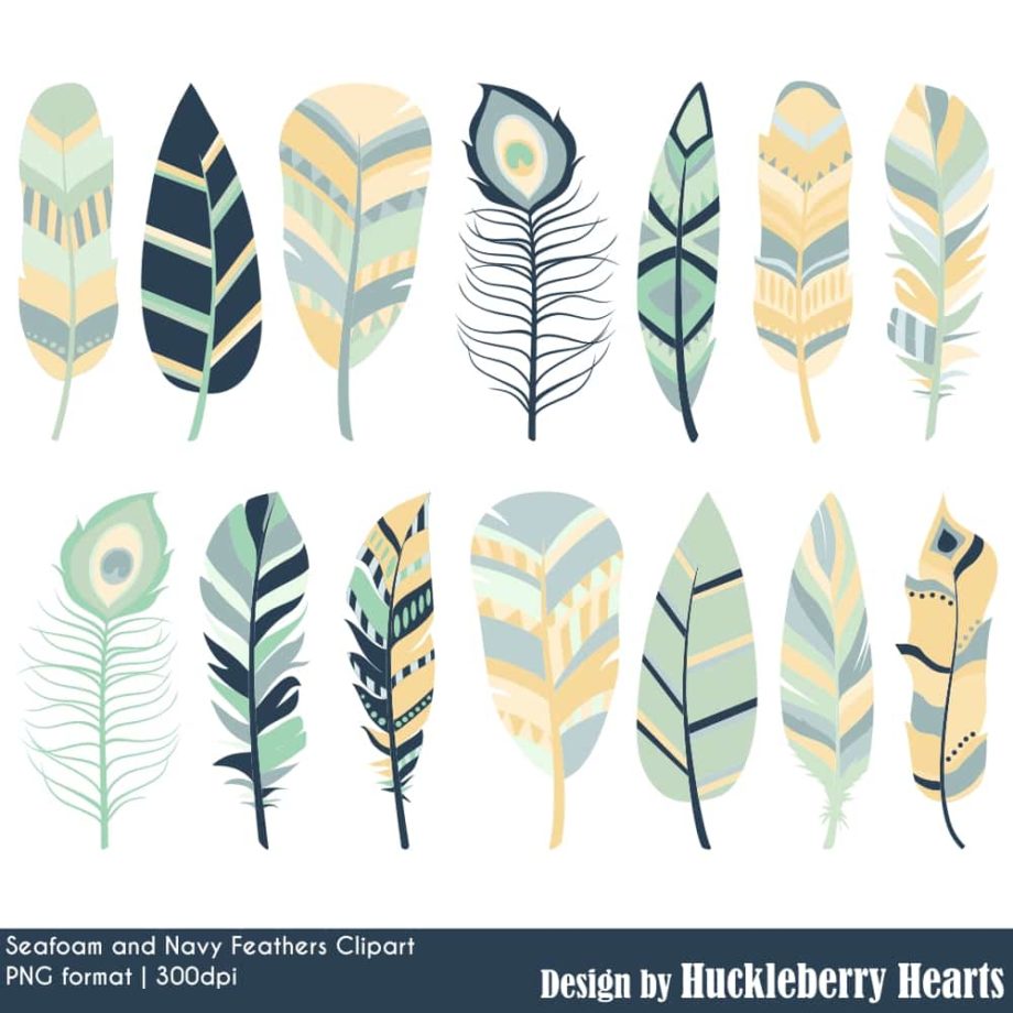 Seafoam And Navy Feathers Clipart