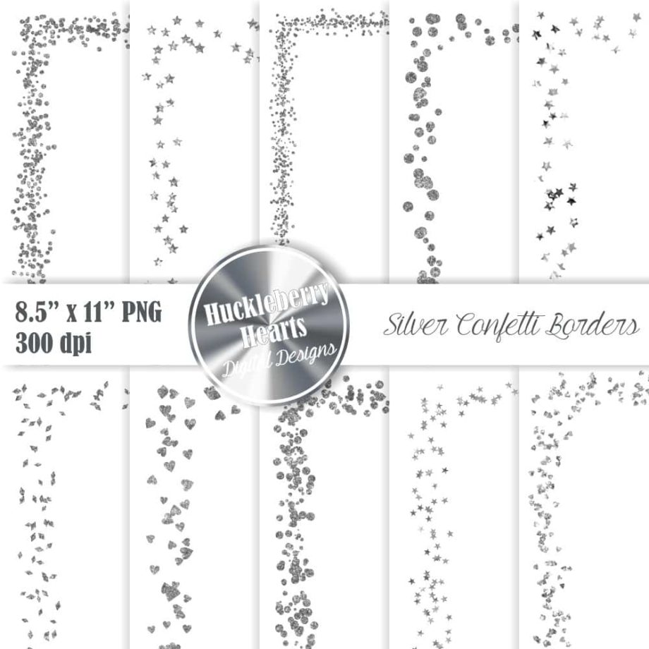 Silver Confetti Borders 8.5x11 Clipart