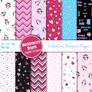 Valentine Penguins Digital Scrapbook Paper