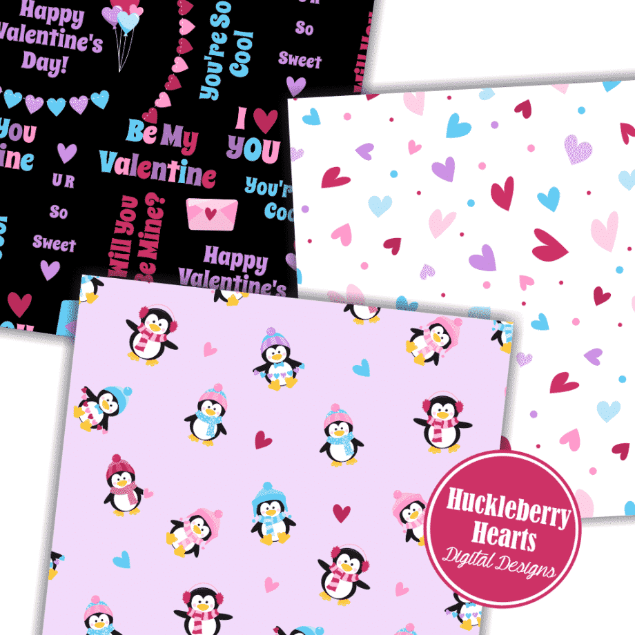 Valentine Penguins Digital Paper