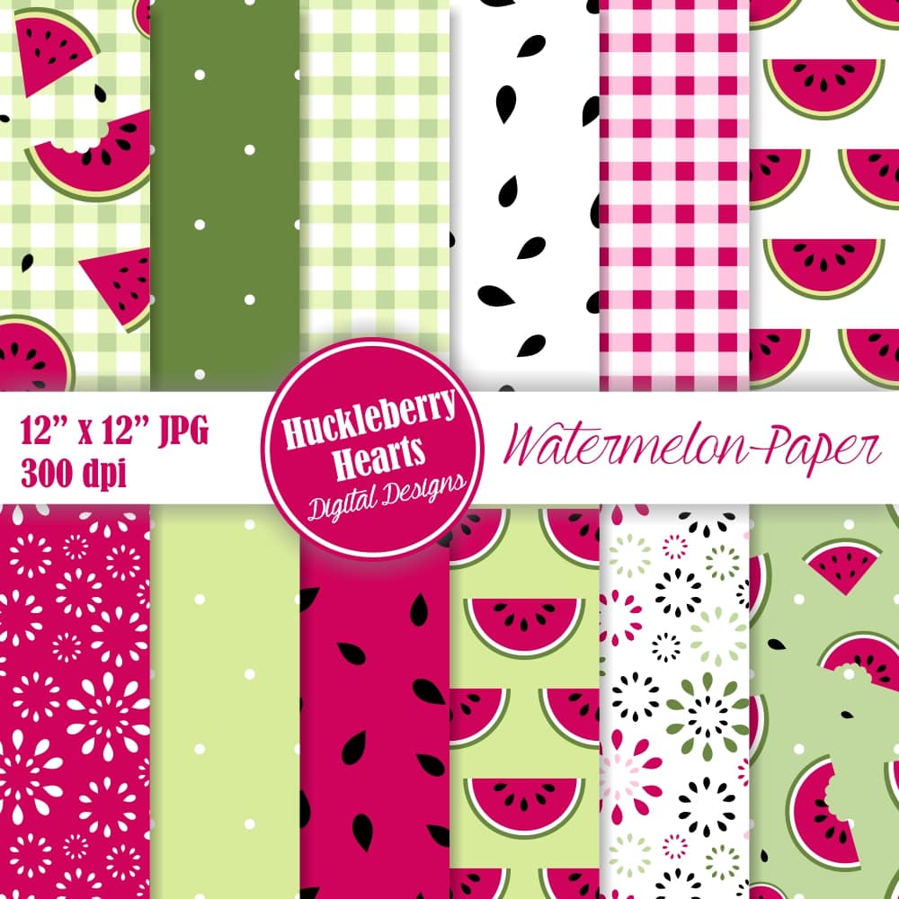 Watermelon Digital Papers And Backgrounds for Summer Scrapbook