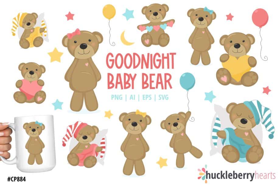 Assorted baby girl teddy bear clipart and vector set