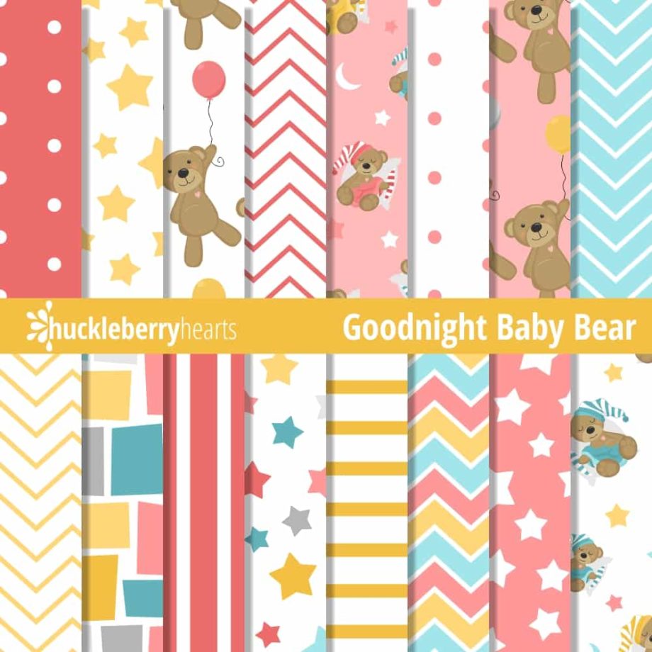 Goodnight Baby Bear Pink Paper