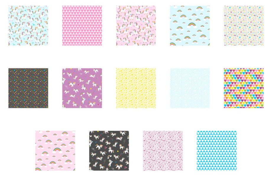 Rainbows and Unicorn Themed Seamless Digital Patterns