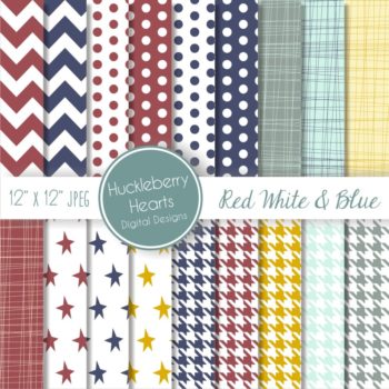 Red White and Blue Patterns Digital Paper