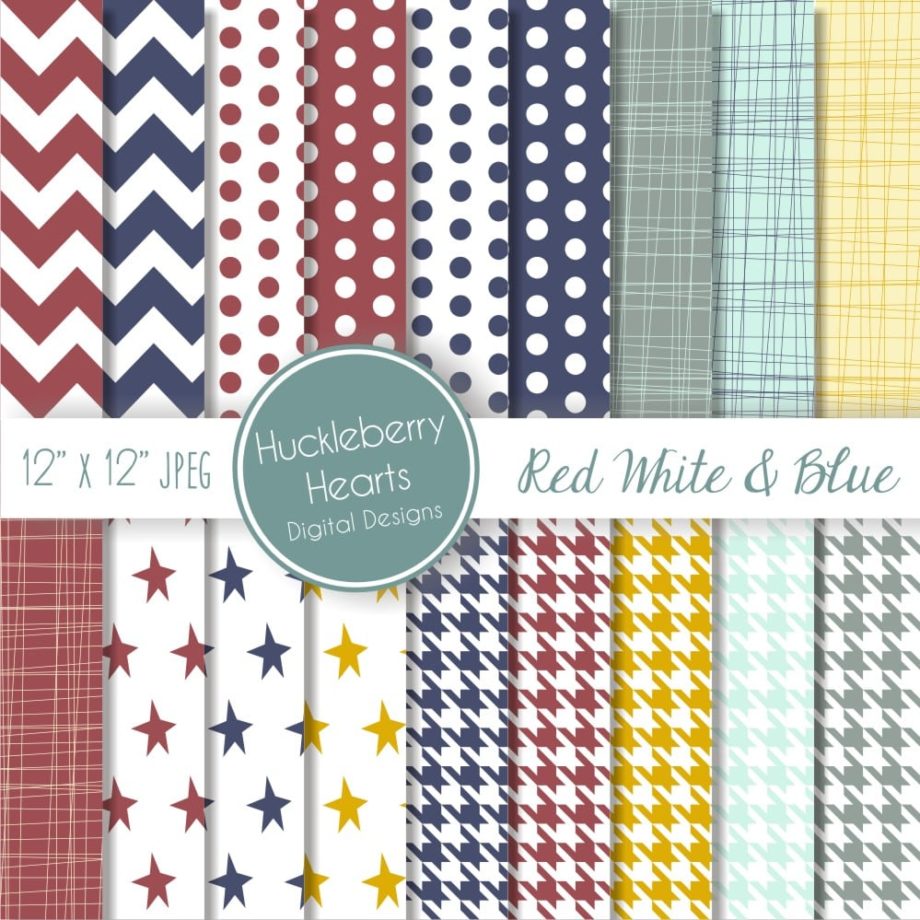 Red White and Blue Patterns Digital Paper