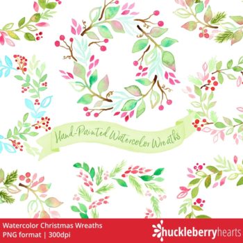 Watercolor Christmas Wreaths Clipart