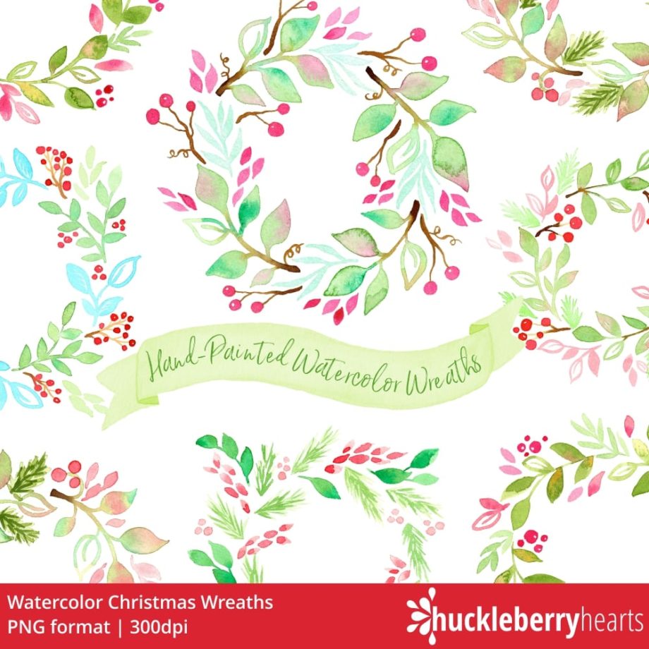 Watercolor Christmas Wreaths Clipart Sample 1