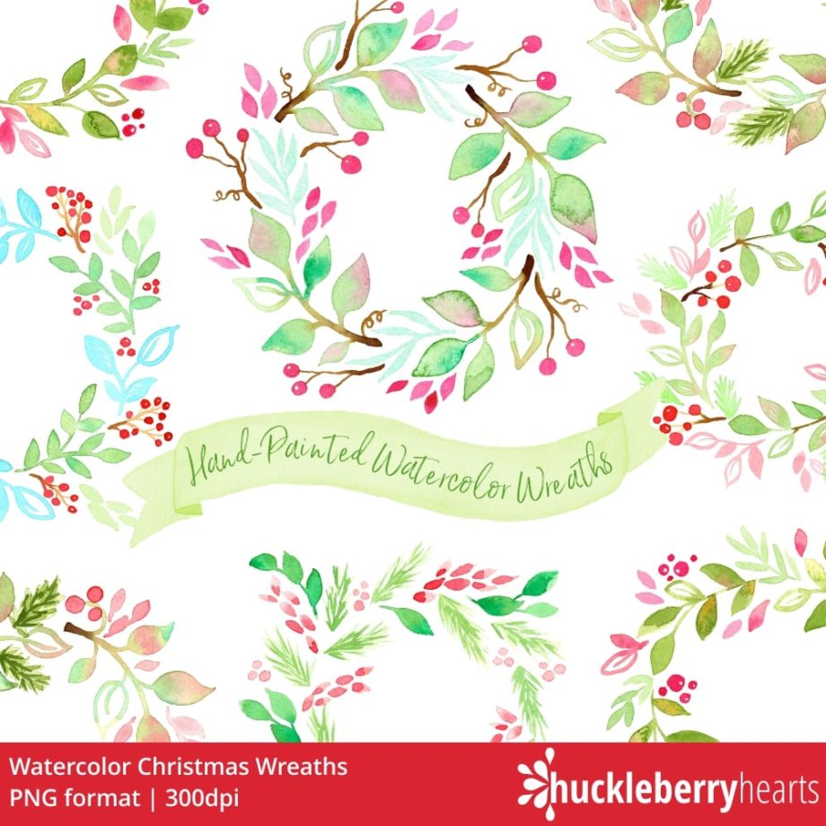Watercolor Christmas Wreaths Clipart
