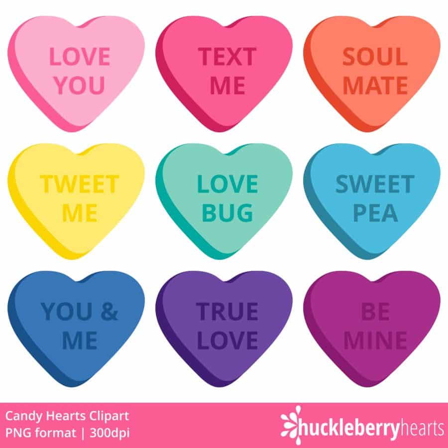 Candy Hearts Clipart - Huckleberry Hearts