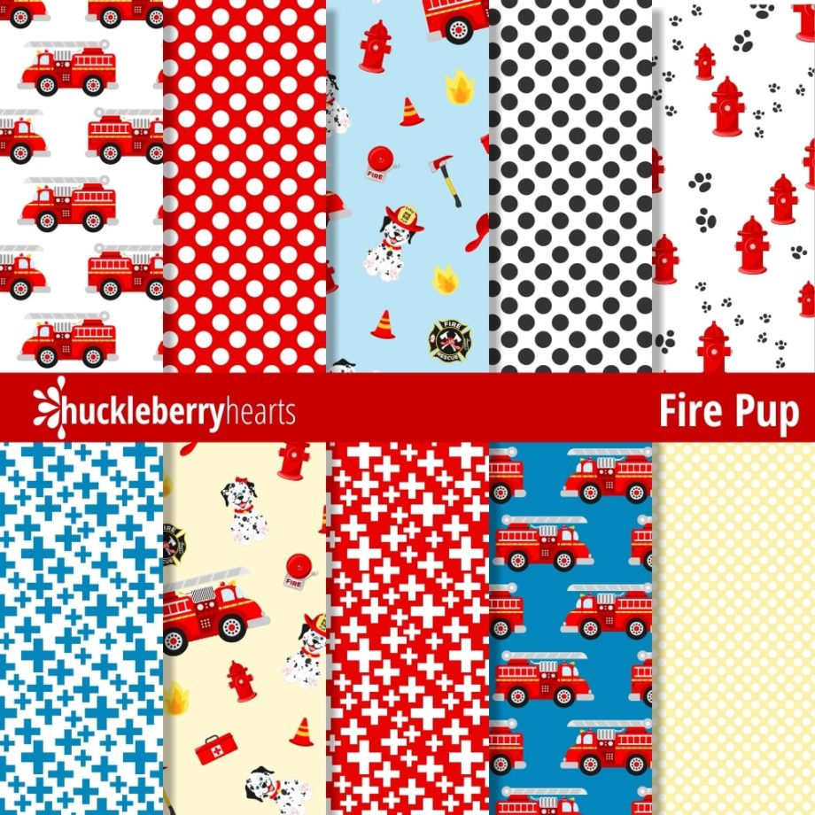 Dalmation Dog and Fire Station Themed Digital Paper with Fire Trucks