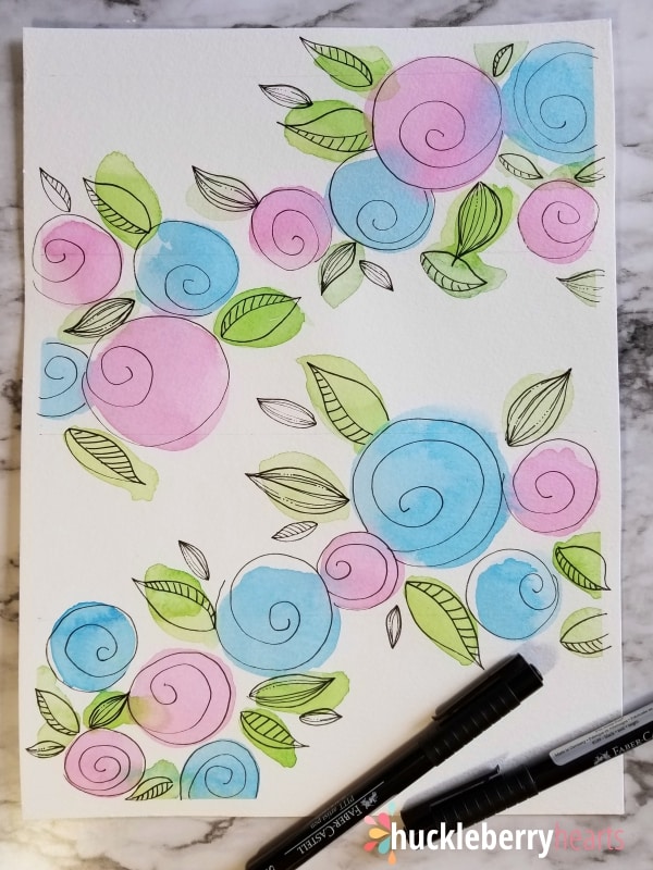 Watercolor Flowers with Ink Doodles