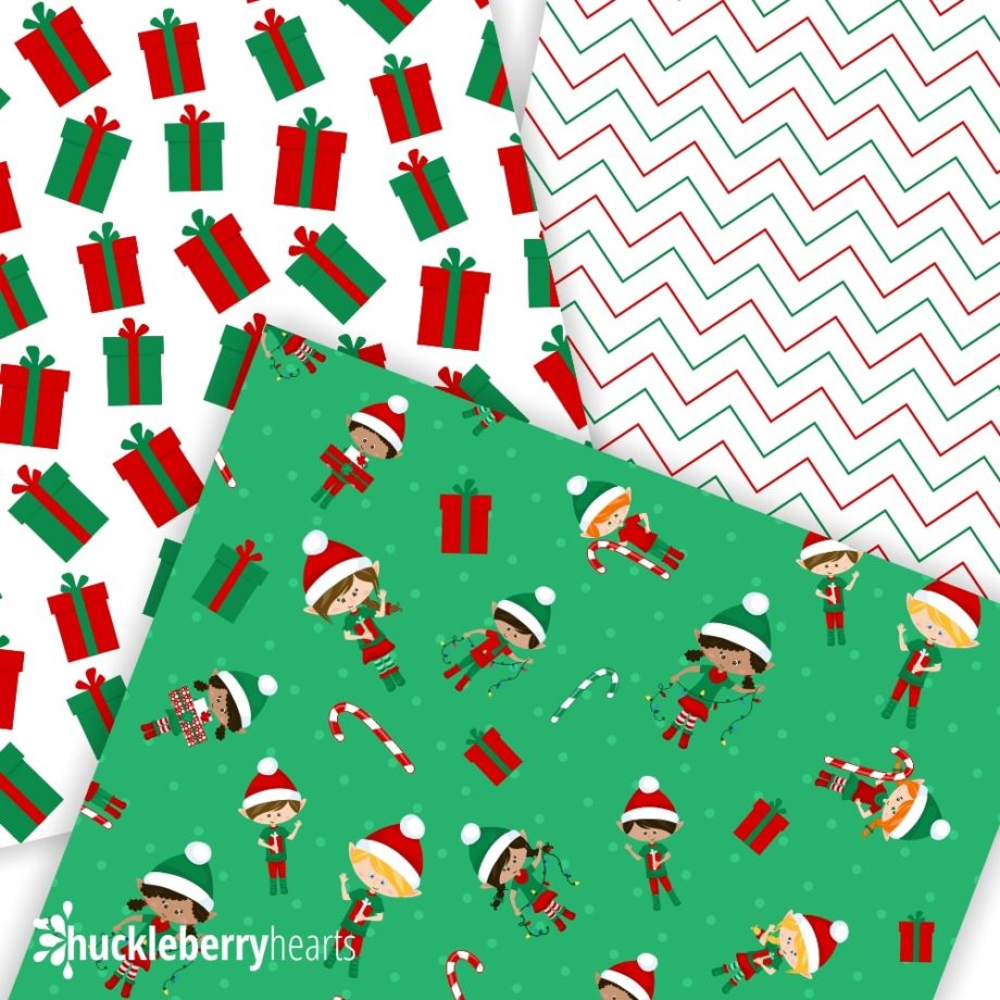 christmas elves themed seamless digital patterns