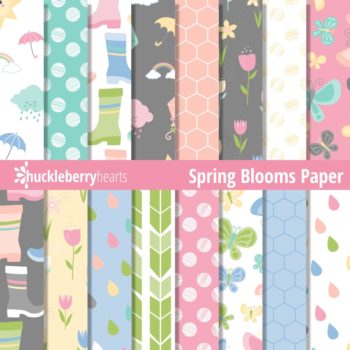 spring themed digital scrapbook paper with flowers, butterflies, and birds