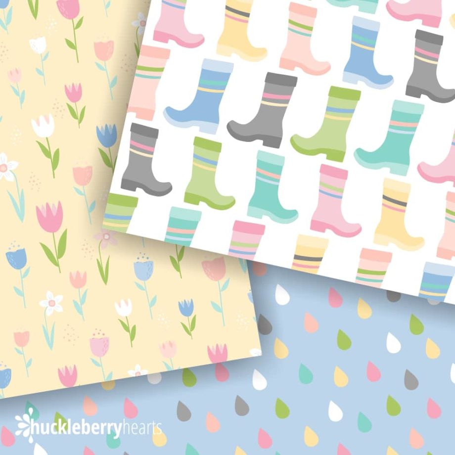 samples of spring themed digital scrapbook paper