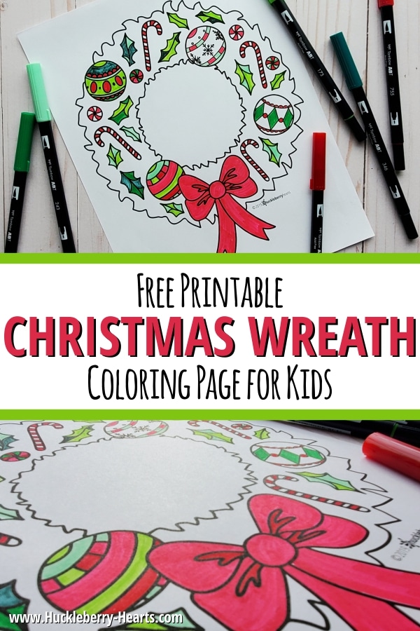 Christmas Wreath Coloring Page with Markers