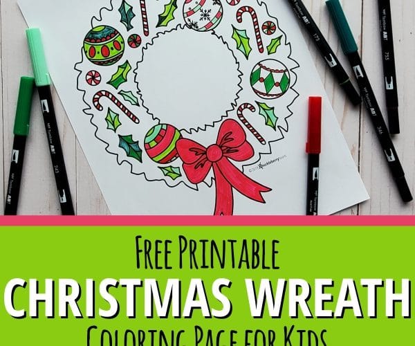 Christmas Wreath Coloring Page for Kids with makers