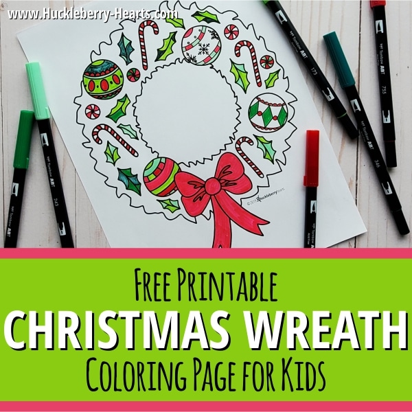 Christmas Wreath Coloring Page for Kids with makers