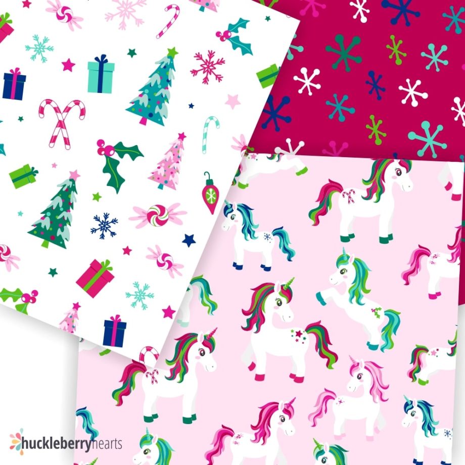 Sample of Digital Christmas Unicorn Scrapbook Paper