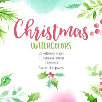 Digital Christmas Watercolor Cliparts and Seamless Patterns