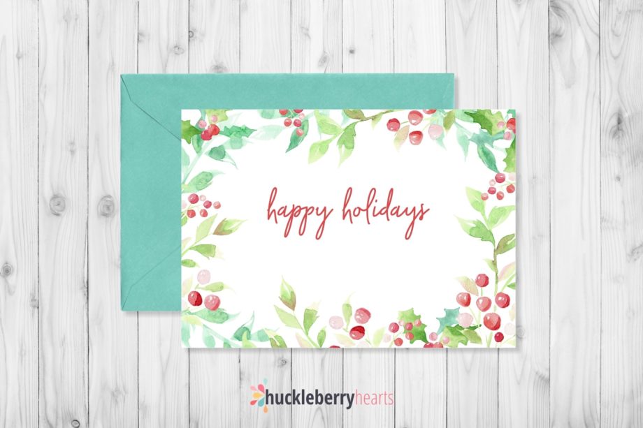 Example of Christmas Watercolor Clipart on Greeting Card