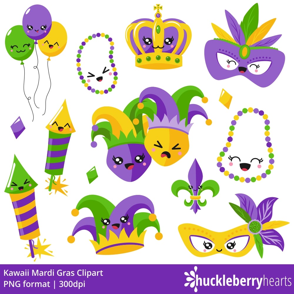Set of kawaii mardi gras clipart characters