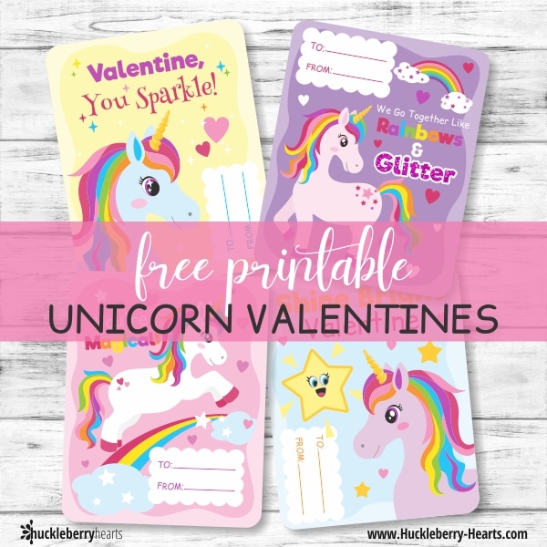 Valentine Card Printables with Unicorns and Rainbows