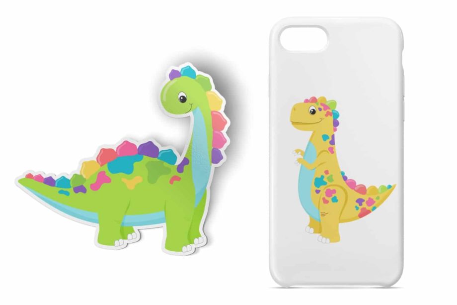 Rainbow Dinosaur Clipart and Vector Set