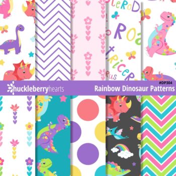 Assorted Rainbow Dinosaur Digital Paper Set