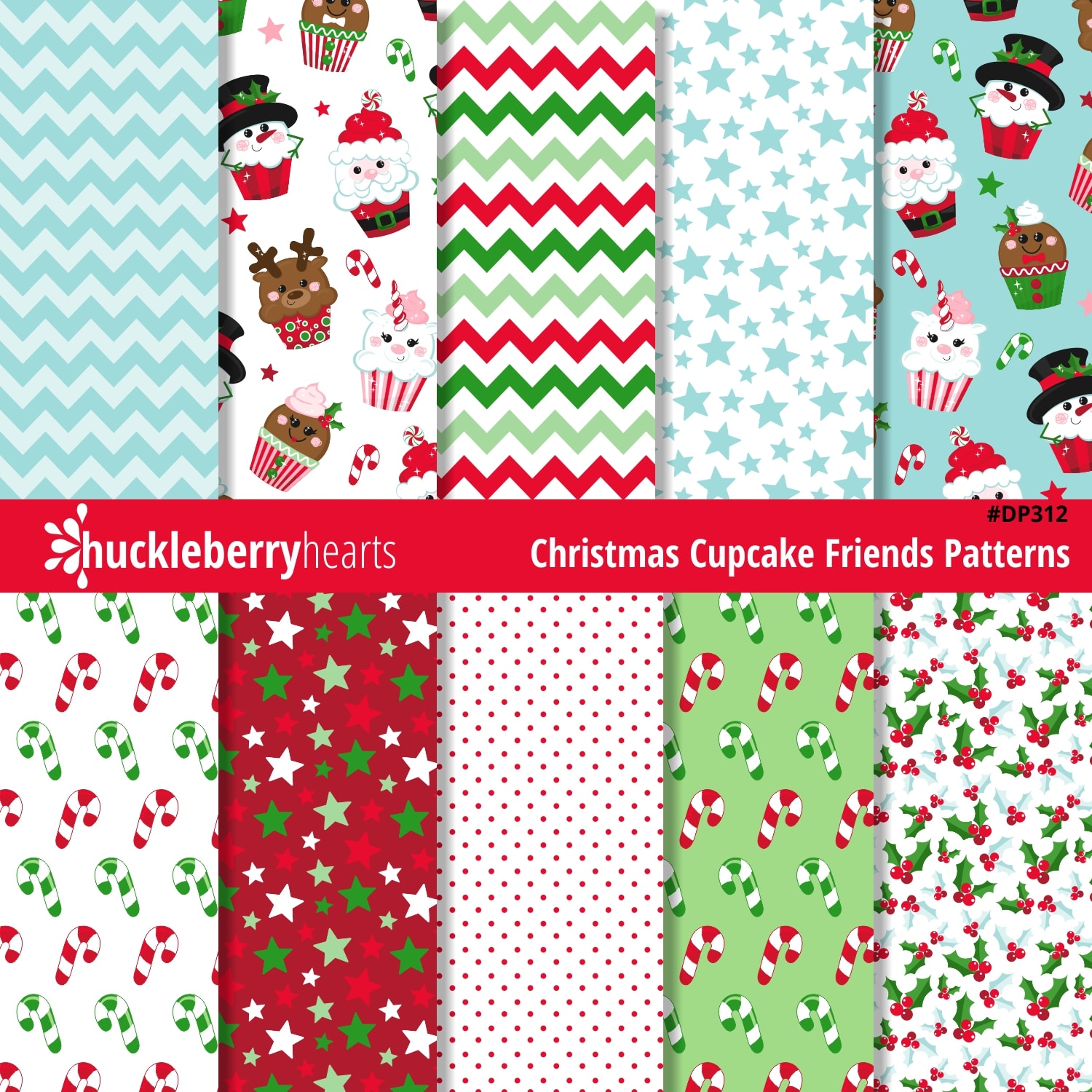 Assorted Christmas Cupcake Digital Patterns