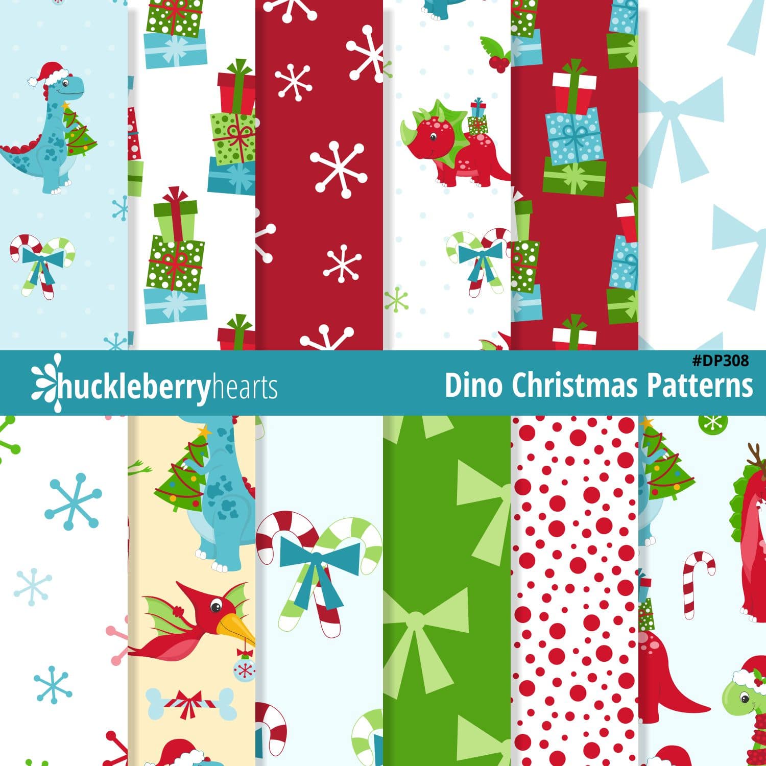 Assorted Christmas Dinosaur Digital Patterns