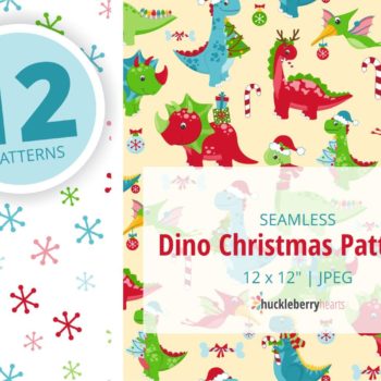 Christmas Dinosaur Seamless Digital Patterns