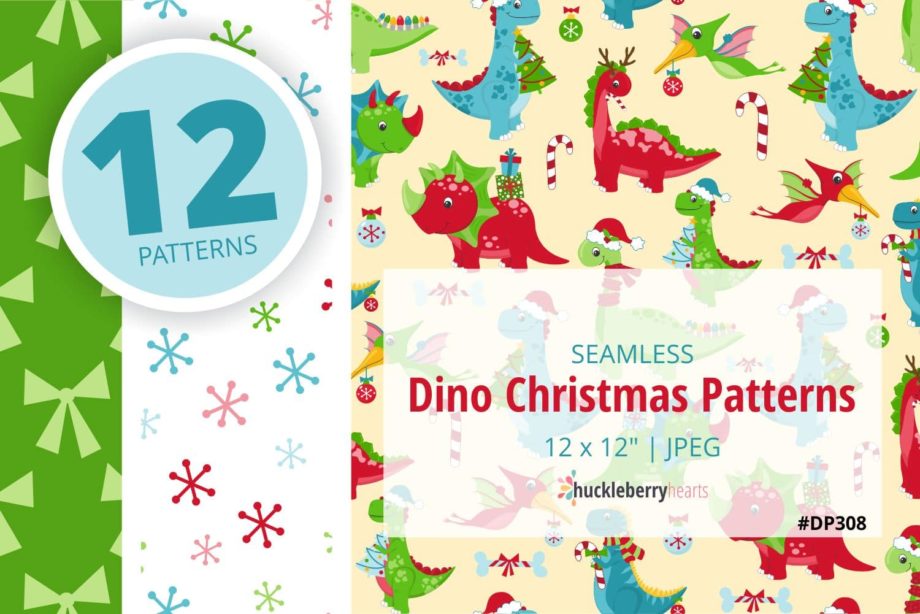 Christmas Dinosaur Seamless Digital Patterns