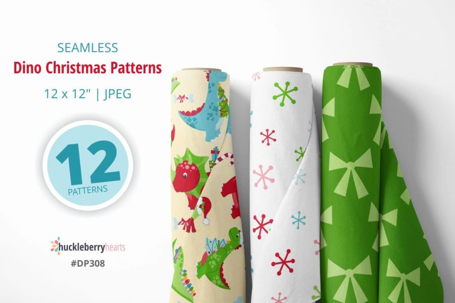 Assorted Christmas Dinosaur Themed Digital Patterns
