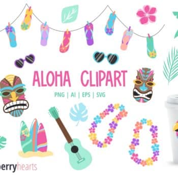 Hawaiian themed tropical clipart set